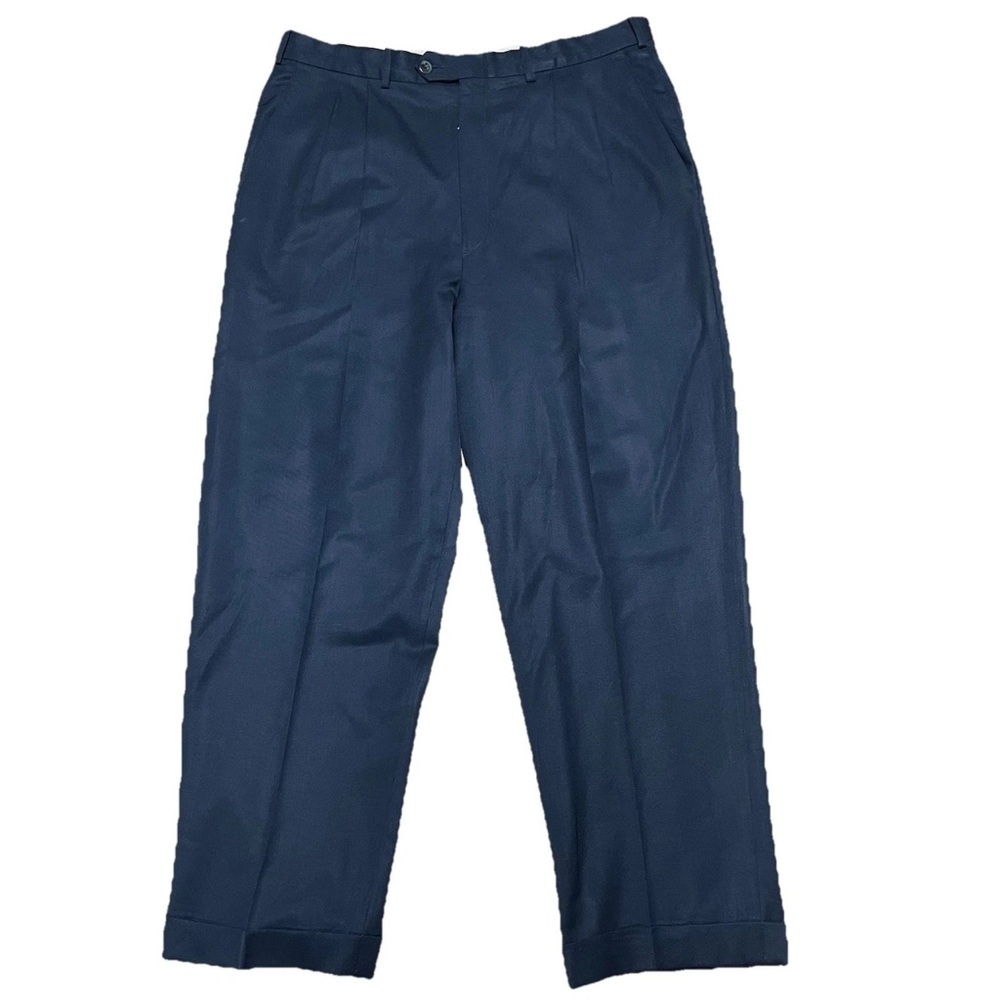 JB Britches 35x27 Navy Blue 100% Wool Pleated Cuffed High Waist Dress Pants Flaw